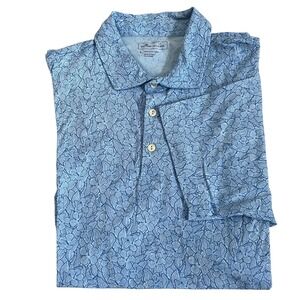 Peter Millar Seaside Polo Shirt Blue Floral Pima Cotton Golf L Coastal Resort